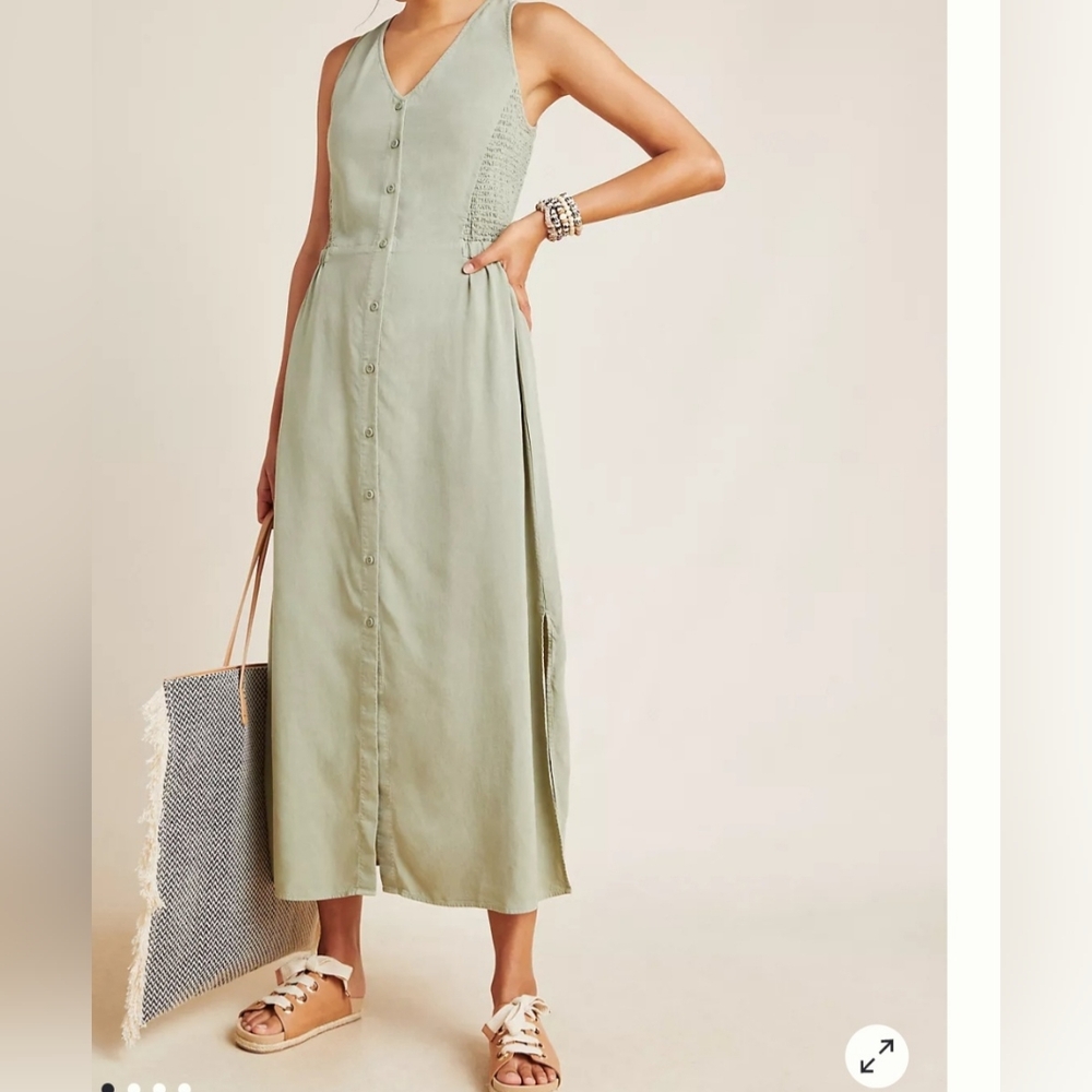 Cloth & Stone Matcha Maxi Anthropologie Dress Sz P XS Khaki Green Sold Out
